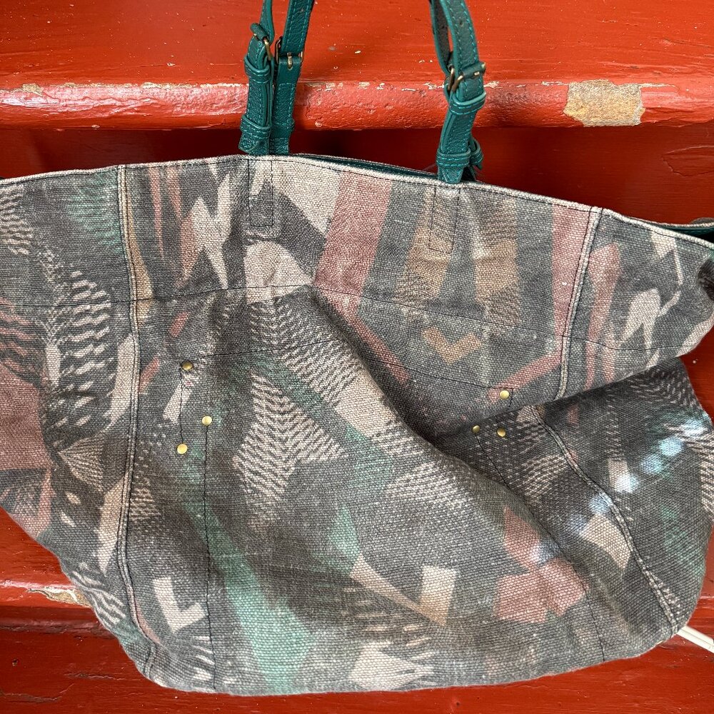 Jerome Dreyfuss Multicolor Abstract Canvas Tote with Teal Handles